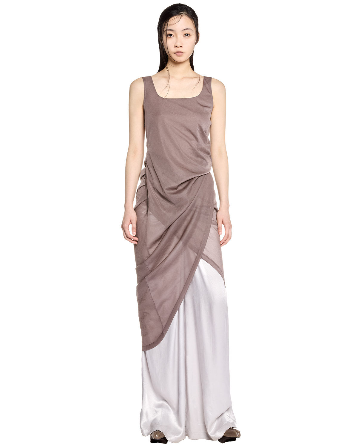 sheer draped dress / M259DR04 - rose brown - mukcyen online
