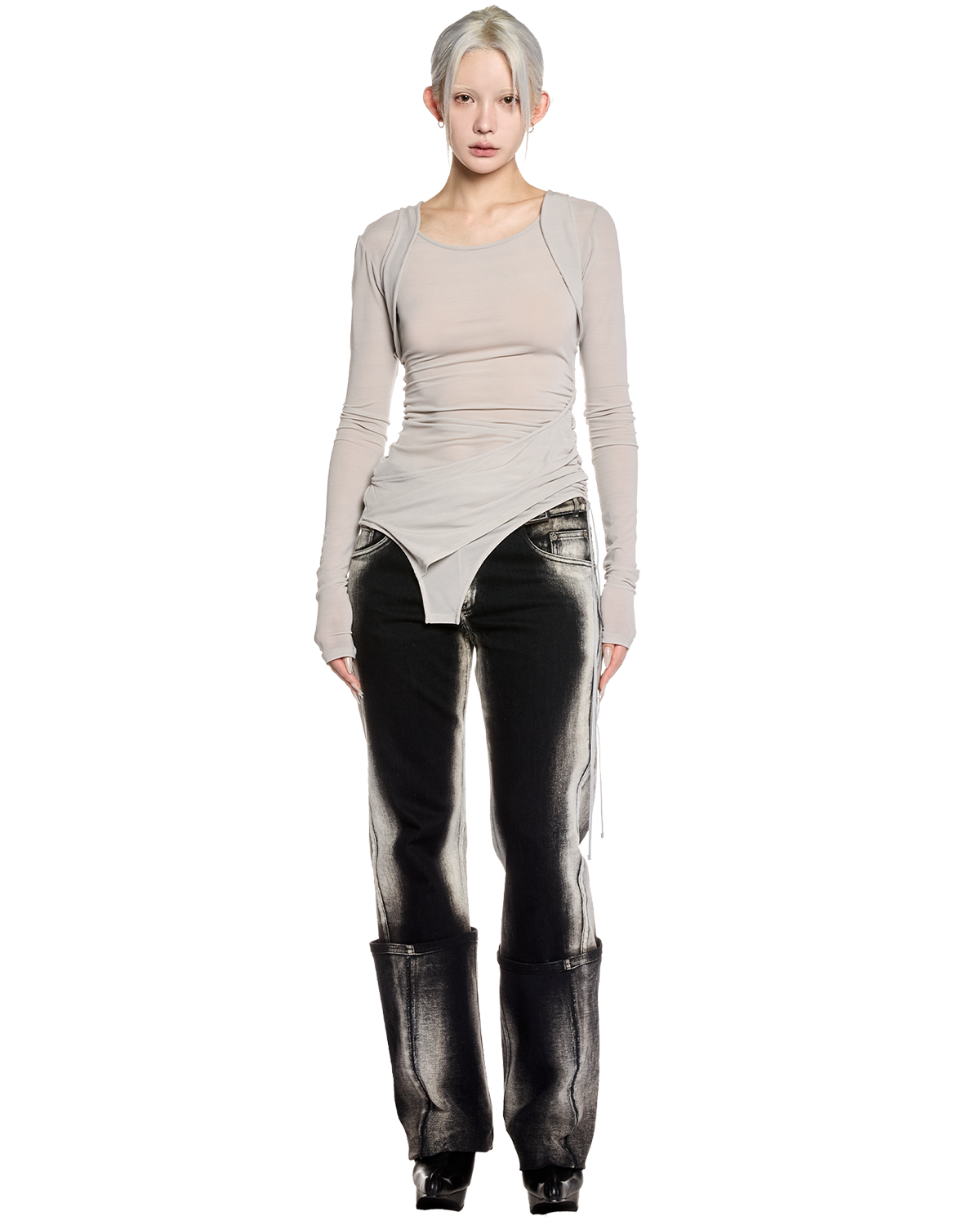 stretch layered long sleeve / M259TS01 - gray - mukcyen online