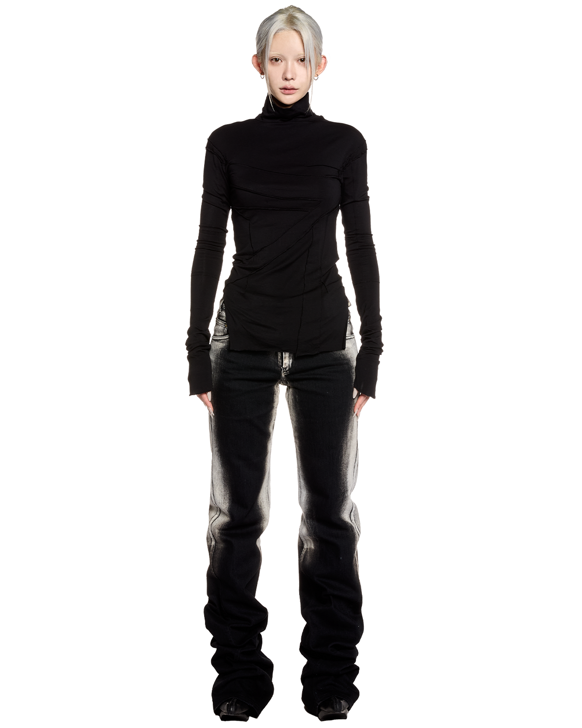 gauze high neck top / M259TS06 - black - mukcyen online