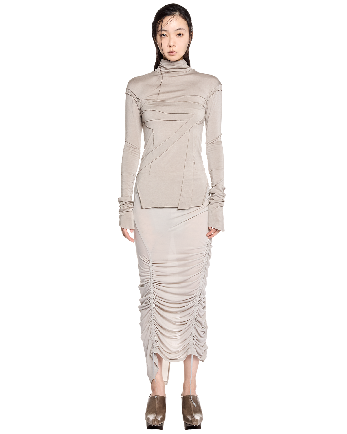 gauze high neck top / M259TS06 - greige - mukcyen online