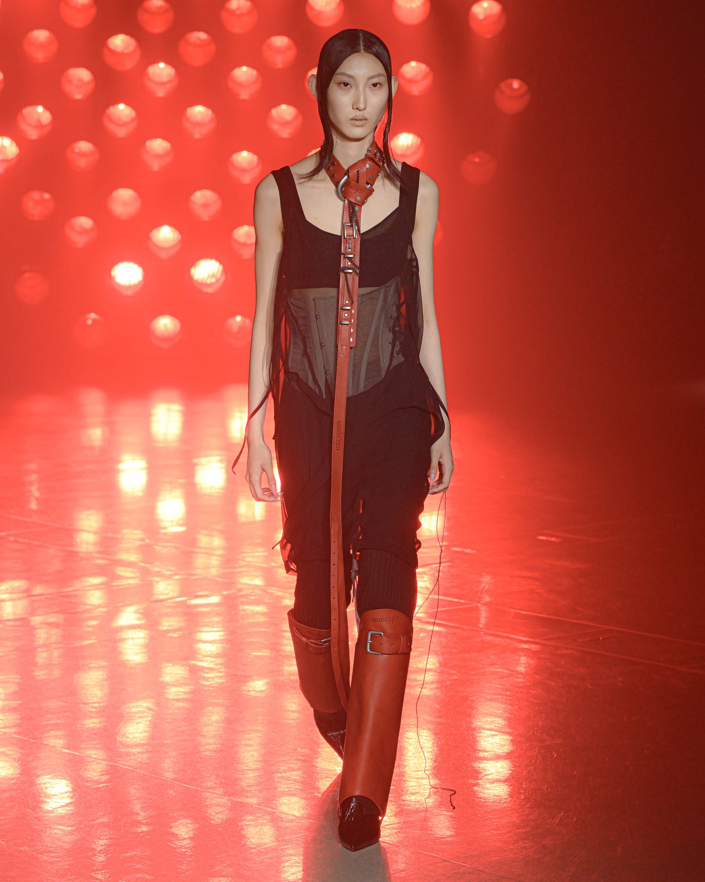 narrow layered belt / M266AC09 - red