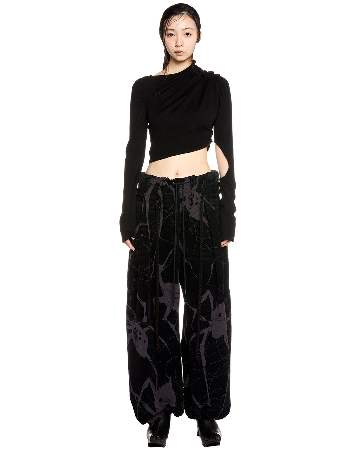 asymmetrical knit long sleeves / M259TS04 - black - mukcyen online