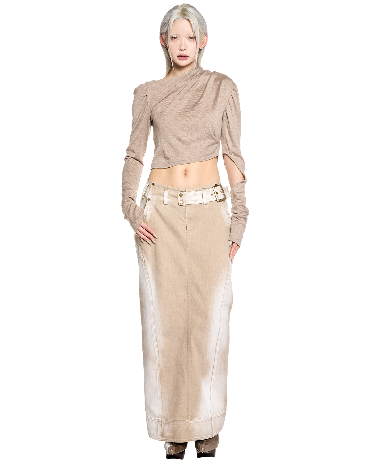 asymmetrical knit long sleeves / M259TS04 - brown - mukcyen online