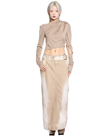 asymmetrical knit long sleeves / M259TS04 - brown - mukcyen online