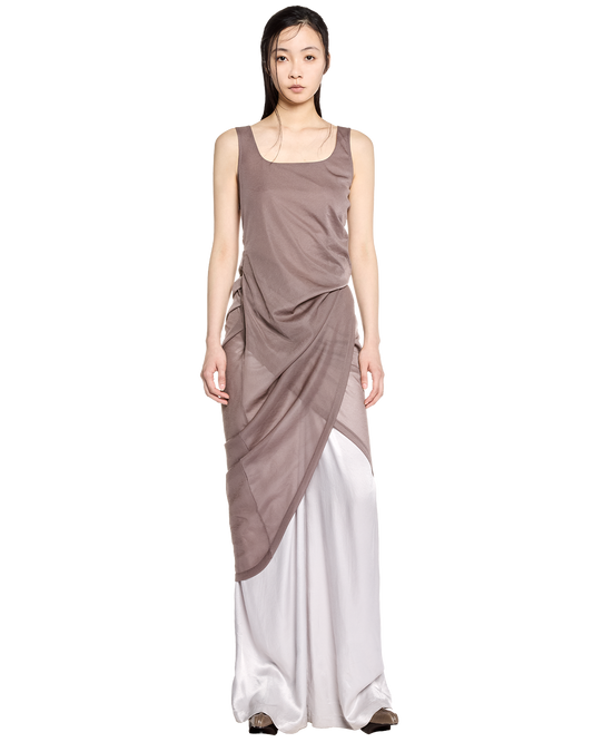sheer draped dress / M259DR04 - rose brown - mukcyen online