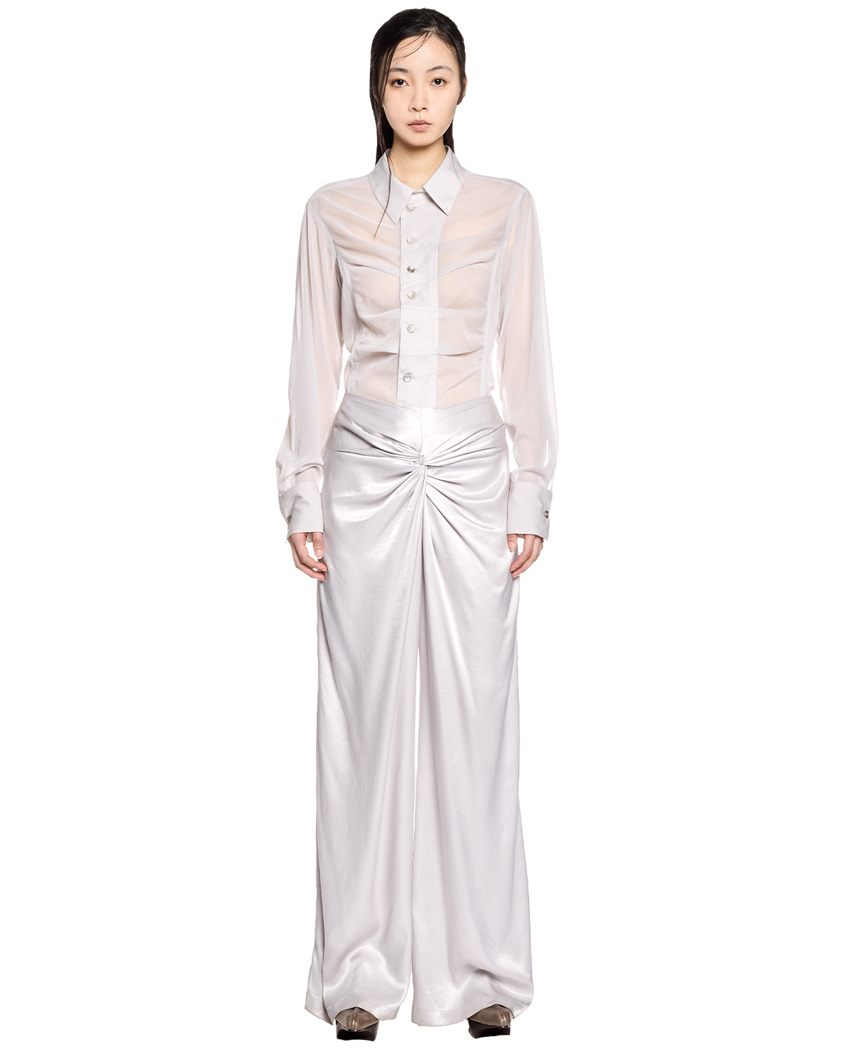 twisted satin pants / M259PT01 - ecru - mukcyen online