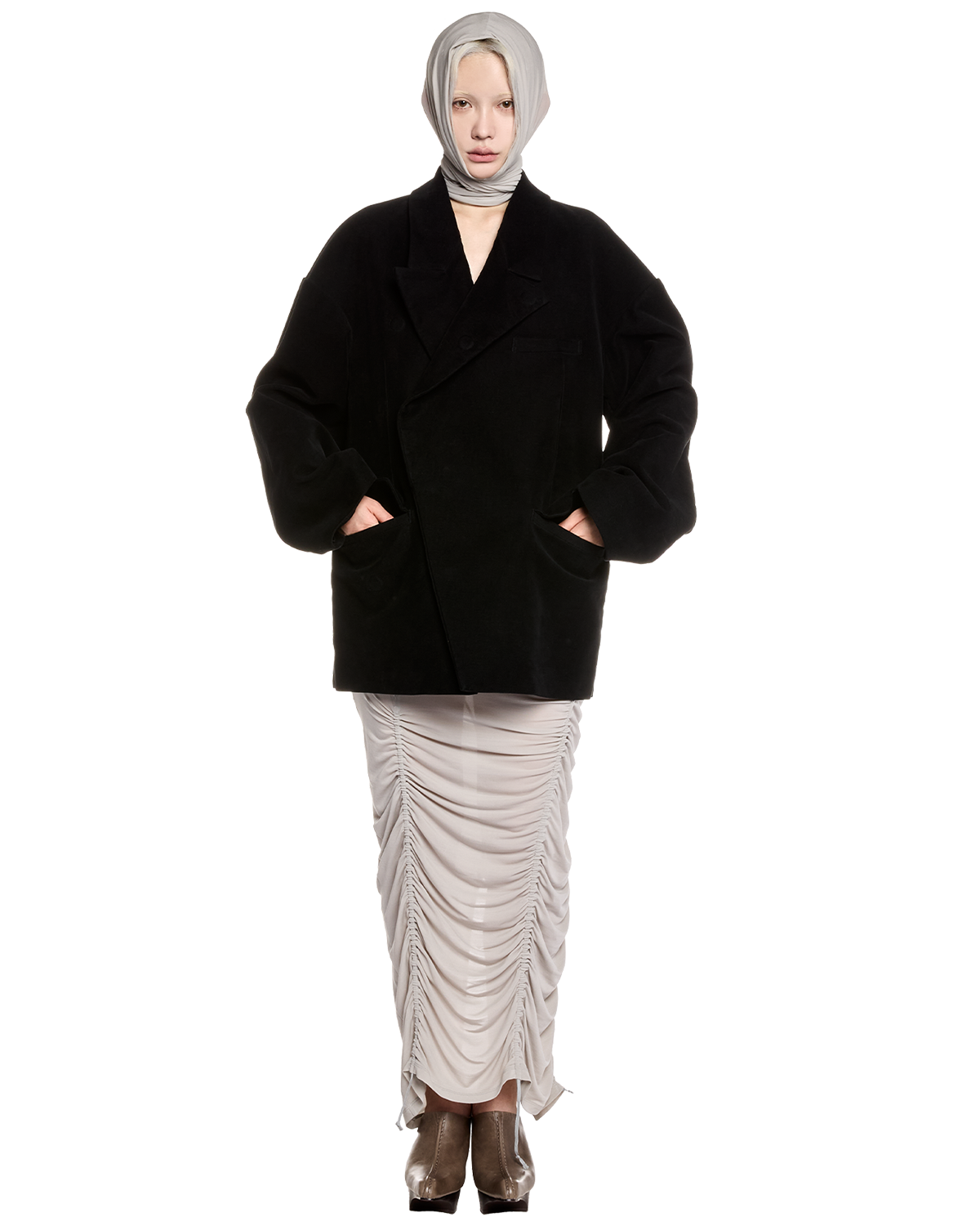 stretch layered hijab / M259AC02 - gray - mukcyen online
