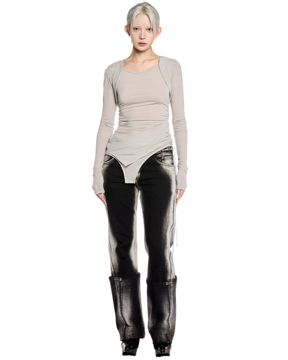 stretch layered long sleeve / M259TS01 - gray - mukcyen online