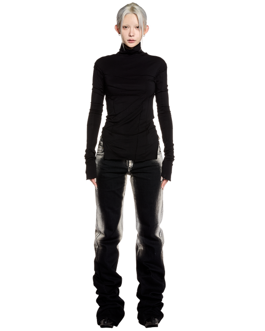 gauze high neck top / M259TS06 - black - mukcyen online