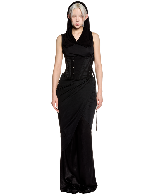 sheer draped dress / M259DR04 - black - mukcyen online
