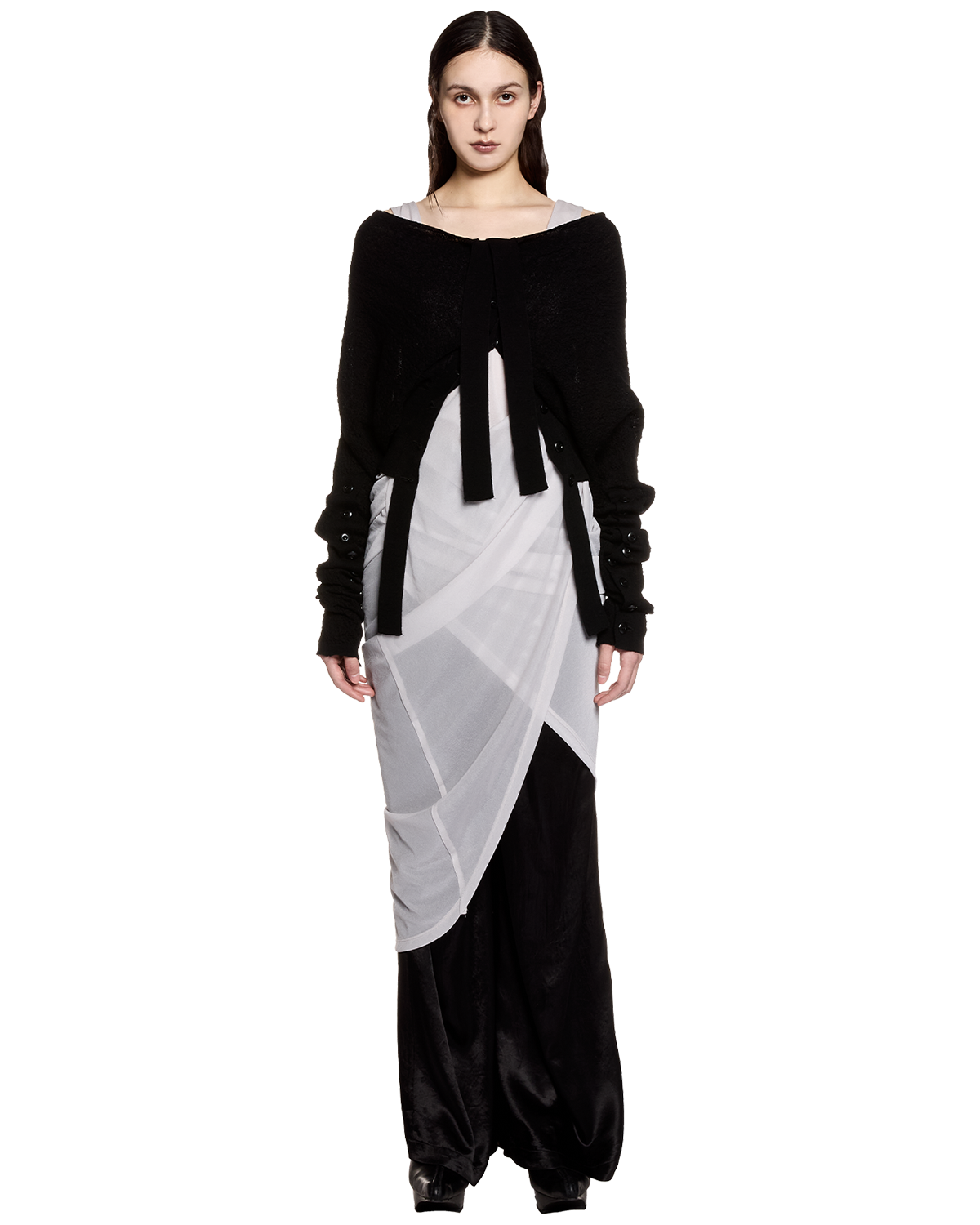 sheer draped dress / M259DR04 - ecru - mukcyen online