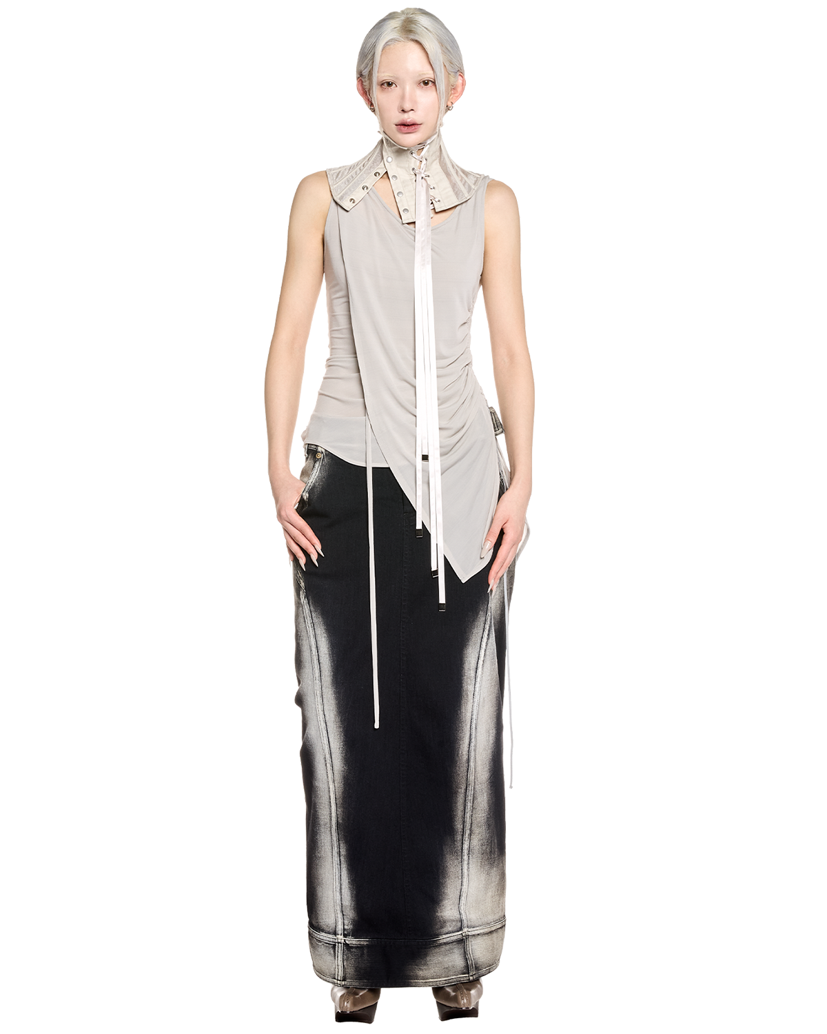 stretch layered tanktop / M259TS02 - gray - mukcyen online