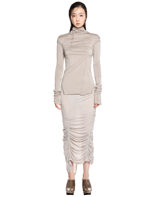 gauze high neck top / M259TS06 - greige - mukcyen online