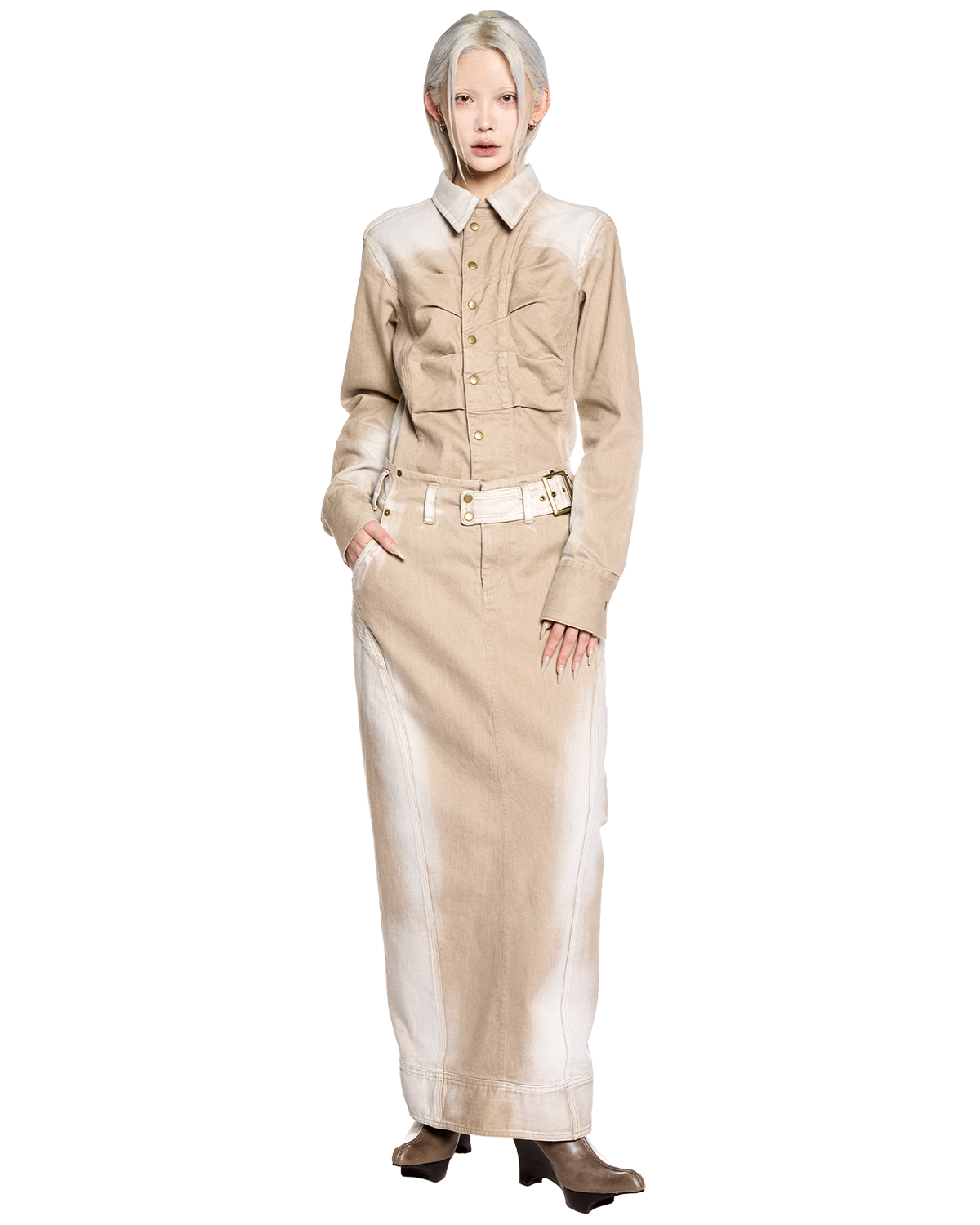 short zip denim shirt / M259SH02 - beige - mukcyen online