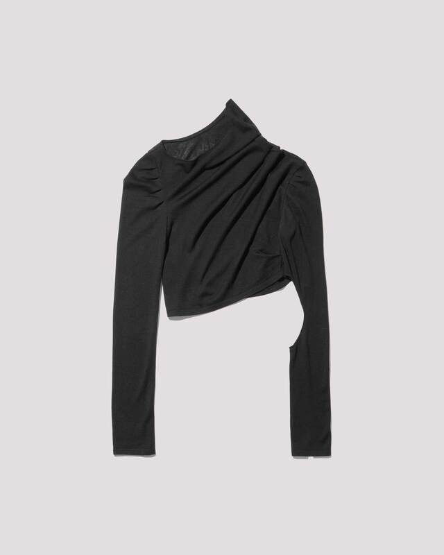 asymmetrical knit long sleeves / M259TS04 - black
