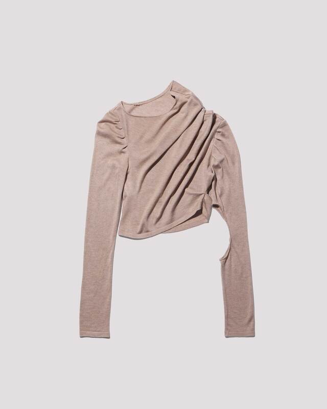 asymmetrical knit long sleeves / M259TS04 - brown