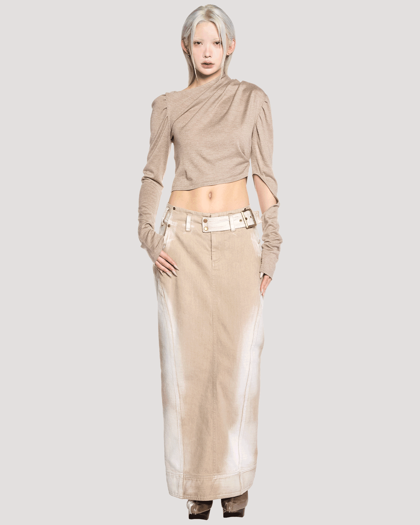 asymmetrical knit long sleeves / M259TS04 - brown - mukcyen online