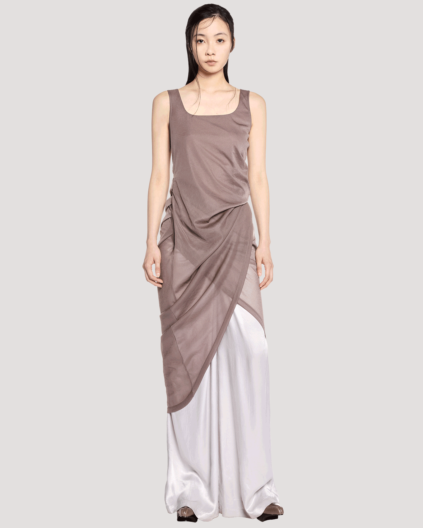 sheer draped dress / M259DR04 - rose brown - mukcyen online