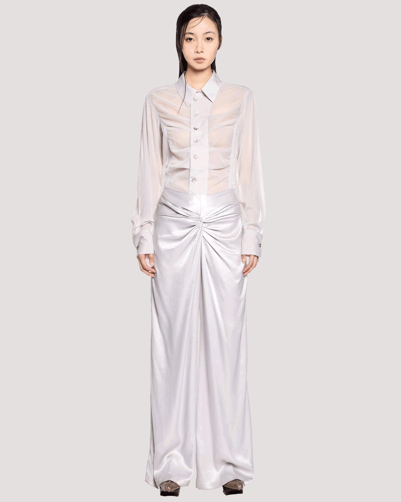 twisted satin pants / M259PT01 - ecru - mukcyen online