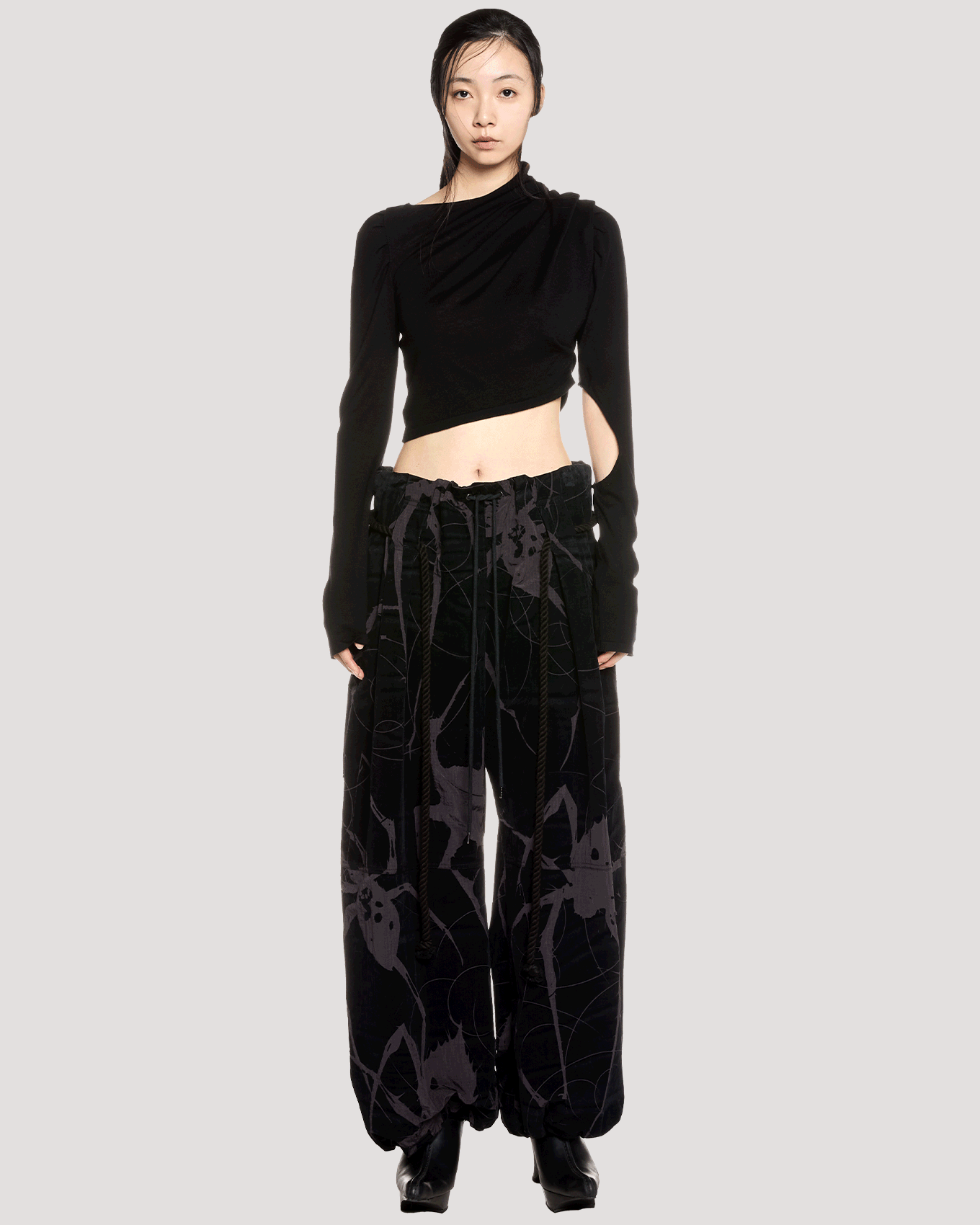 asymmetrical knit long sleeves / M259TS04 - black - mukcyen online