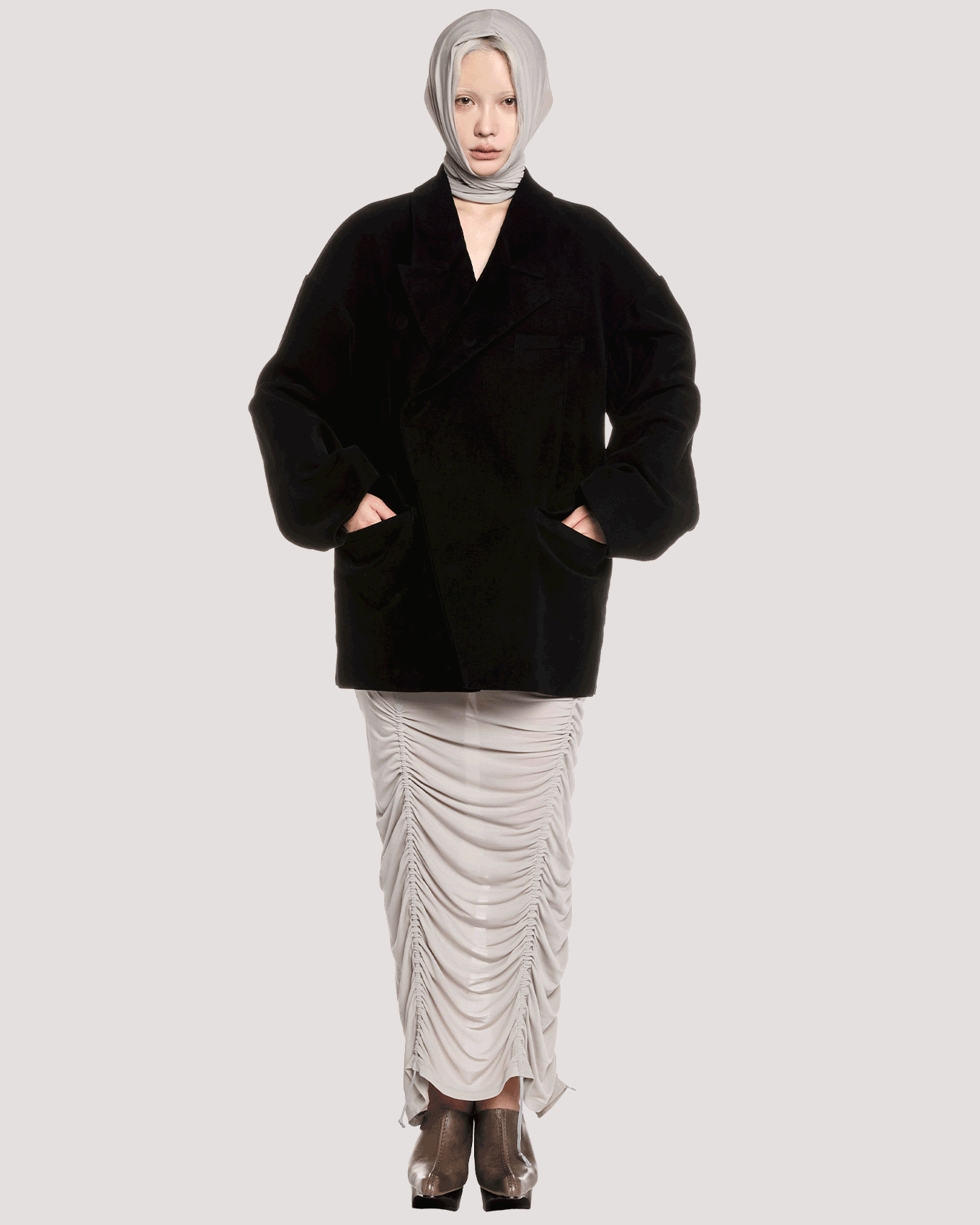 stretch layered hijab / M259AC02 - gray - mukcyen online
