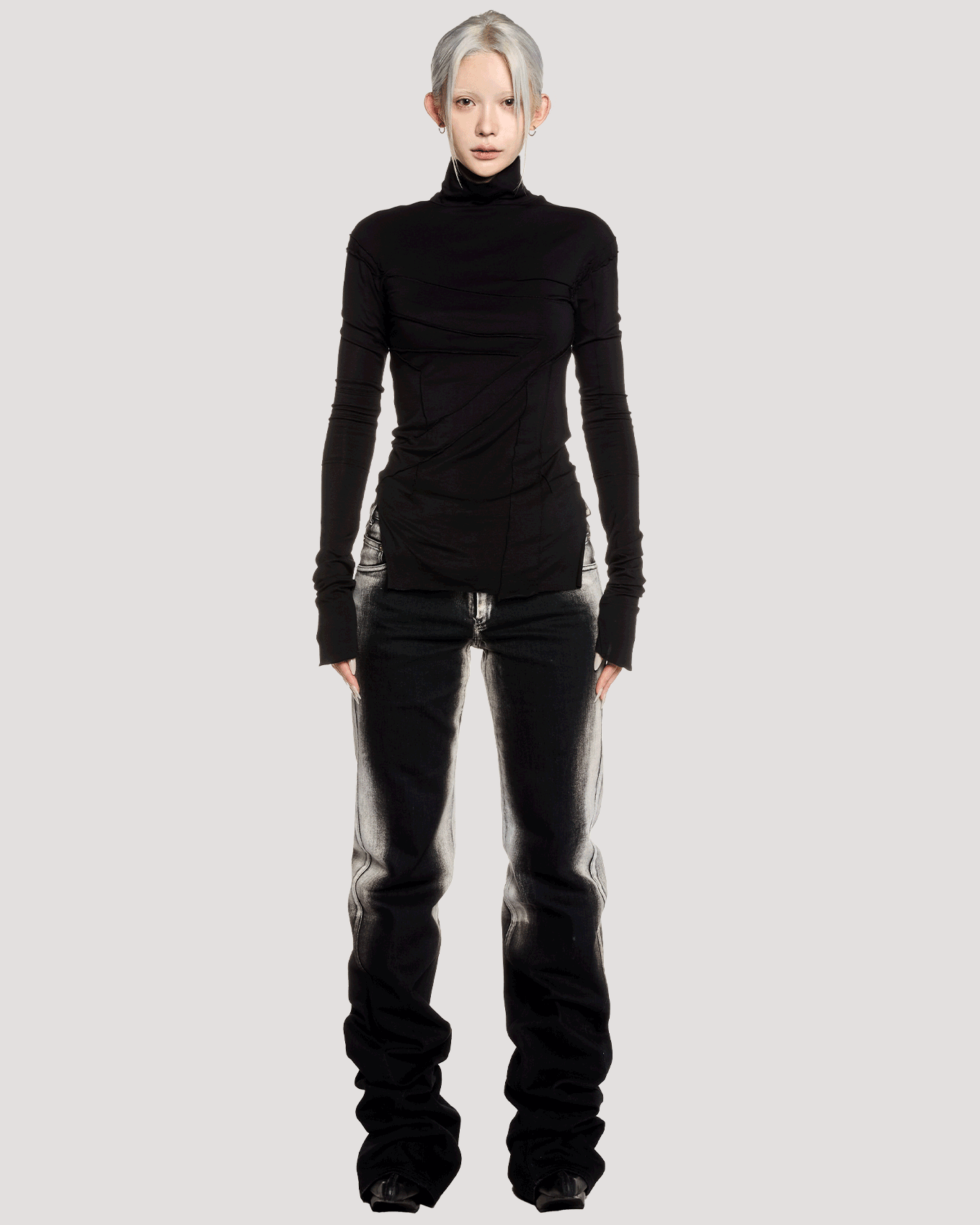 gauze high neck top / M259TS06 - black - mukcyen online