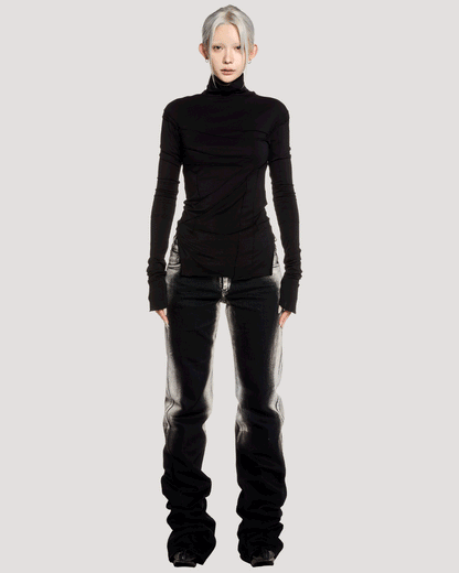 gauze high neck top / M259TS06 - black - mukcyen online