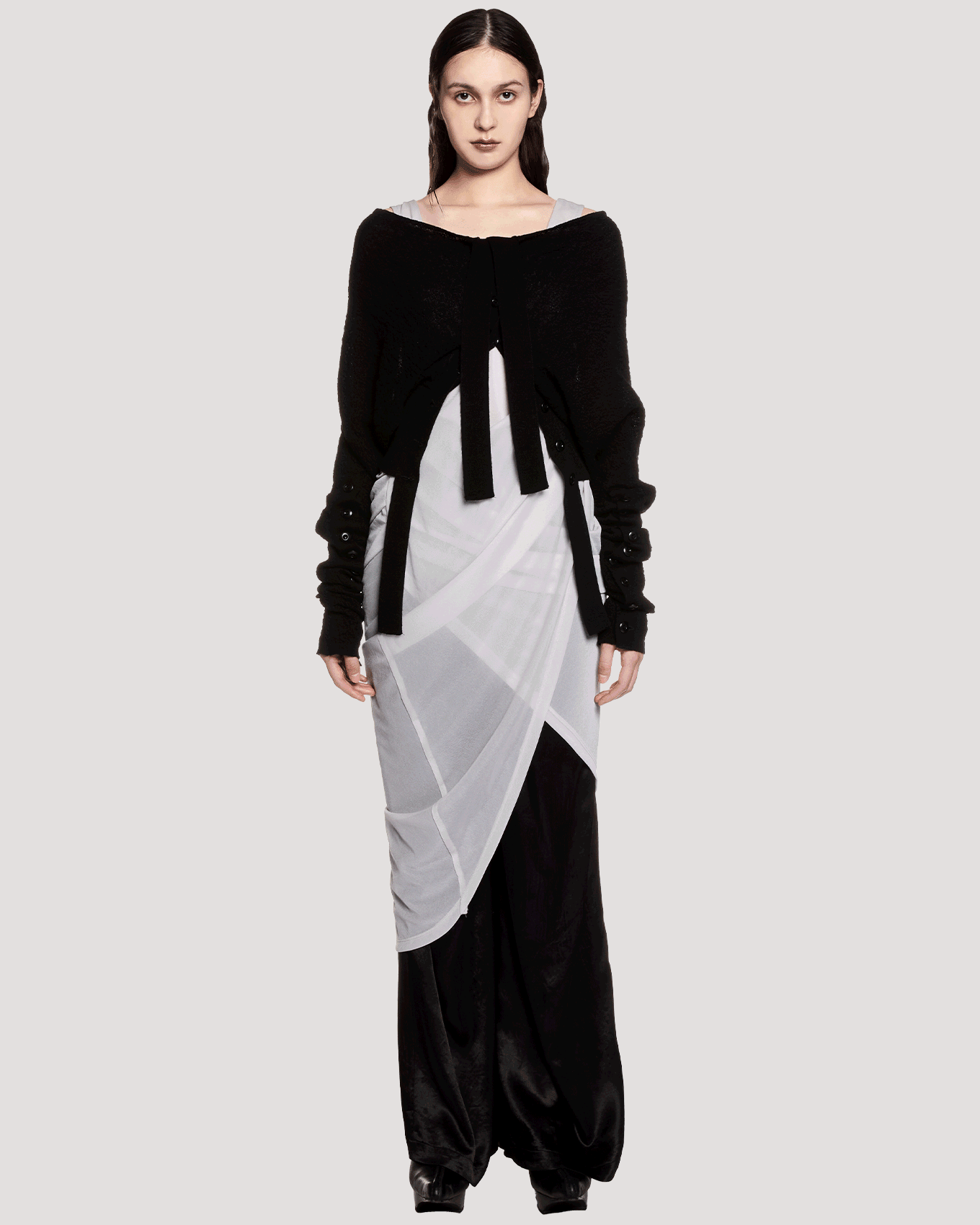 sheer draped dress / M259DR04 - ecru - mukcyen online