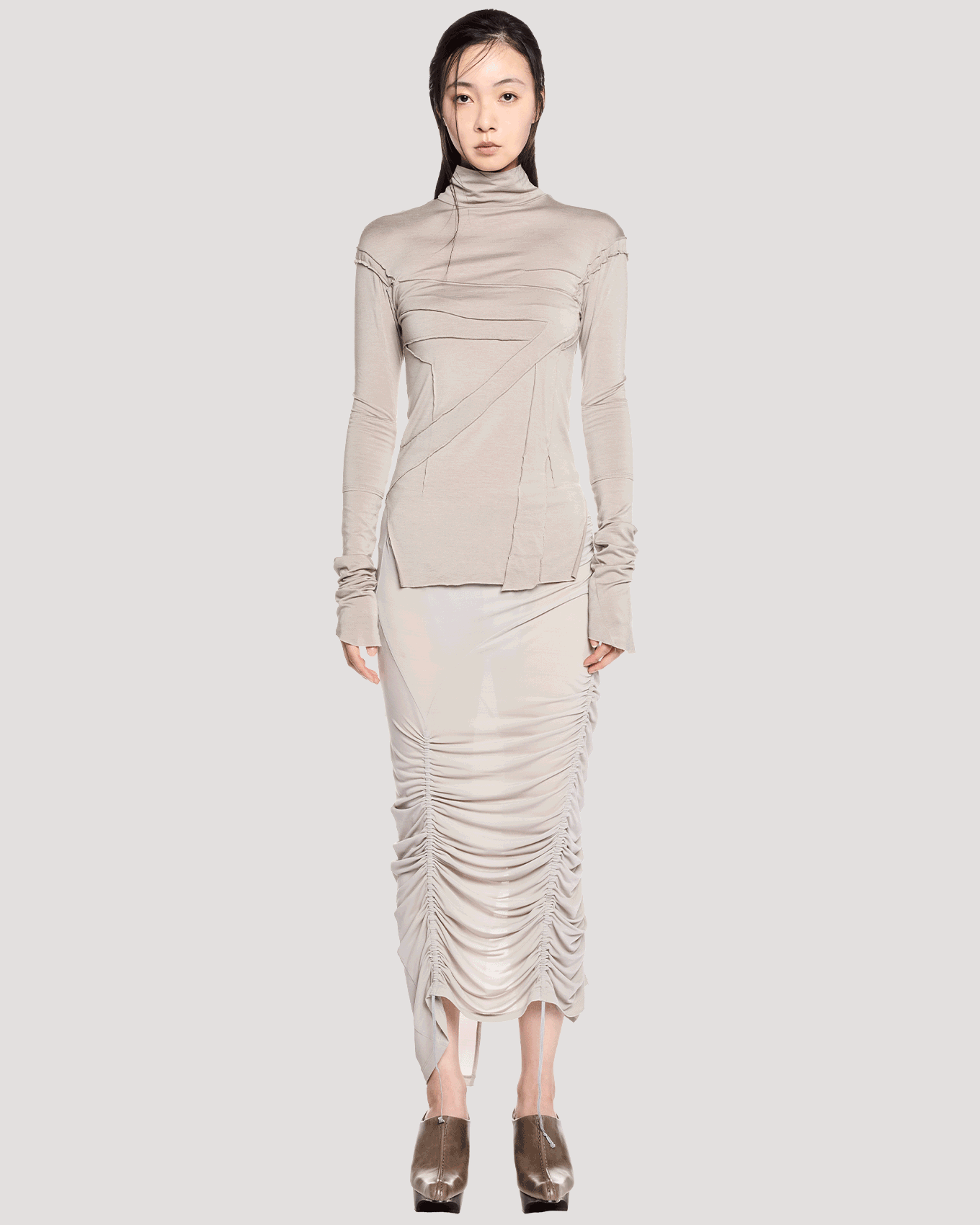 gauze high neck top / M259TS06 - greige - mukcyen online