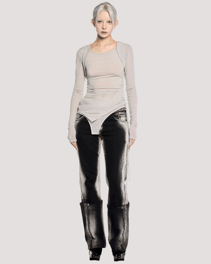 stretch layered long sleeve / M259TS01 - gray - mukcyen online