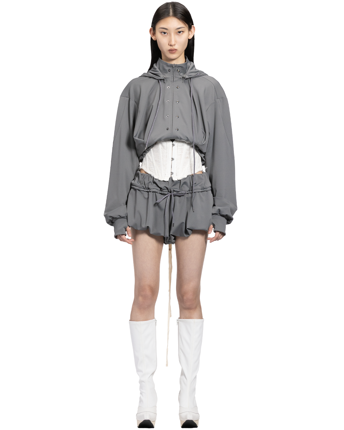 reversible structured zip hoodie / M266HD01 - gray
