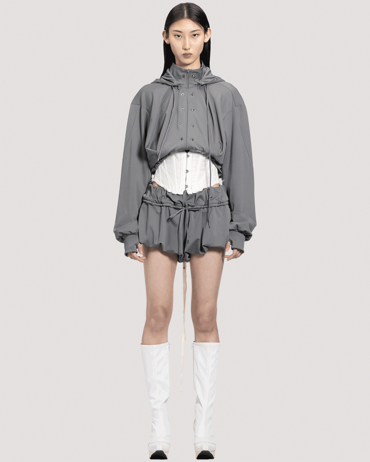 reversible structured zip hoodie / M266HD01 - gray