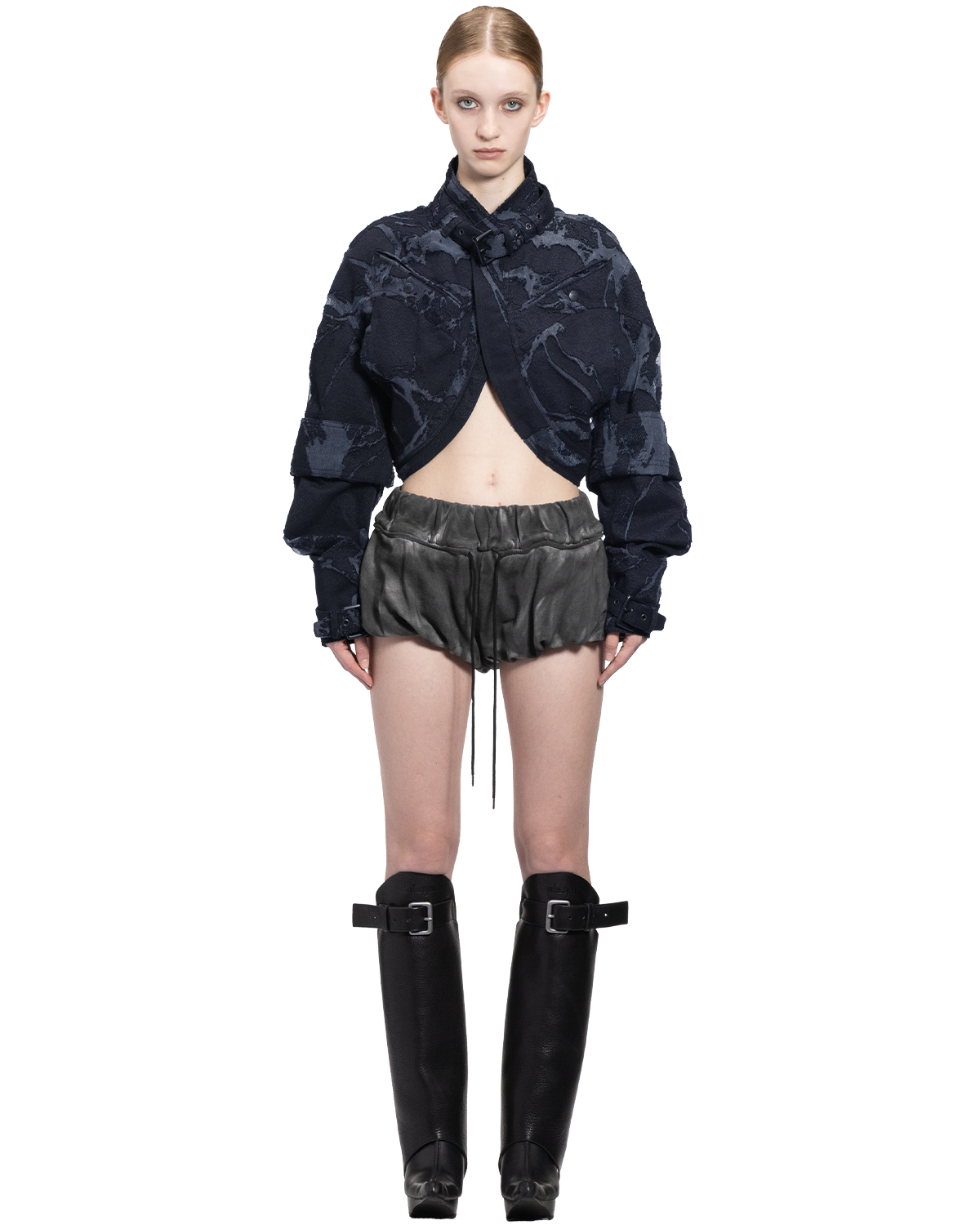 scapular harness jacket-burnout treated denim / M266BL03 - black