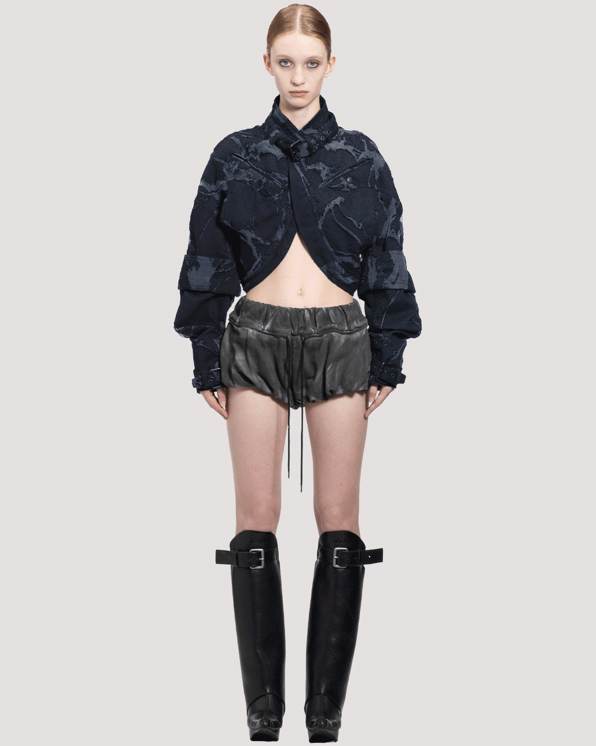 scapular harness jacket-burnout treated denim / M266BL03 - black