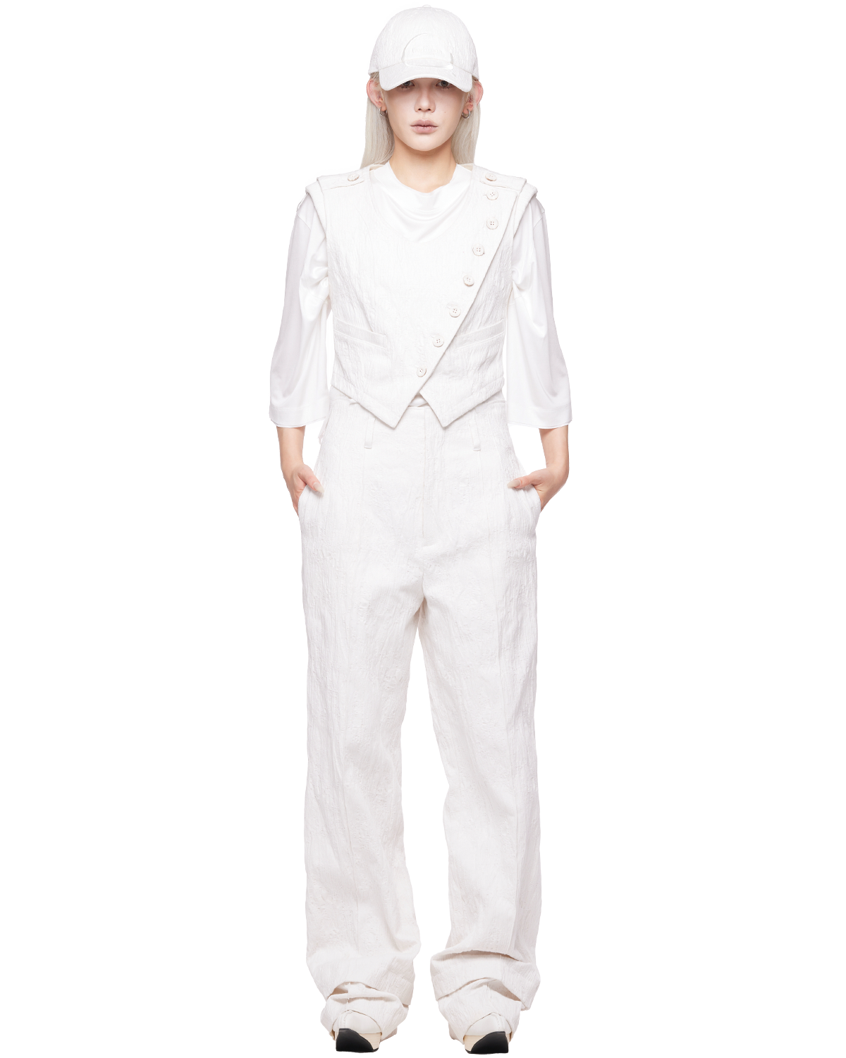 eroded jacquard trousers / M269PT08 - moon white