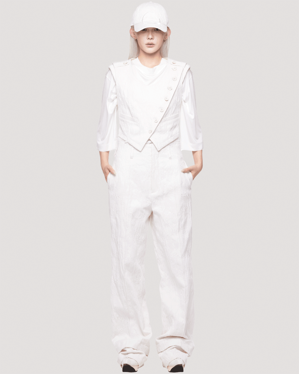 eroded jacquard trousers / M269PT08 - moon white