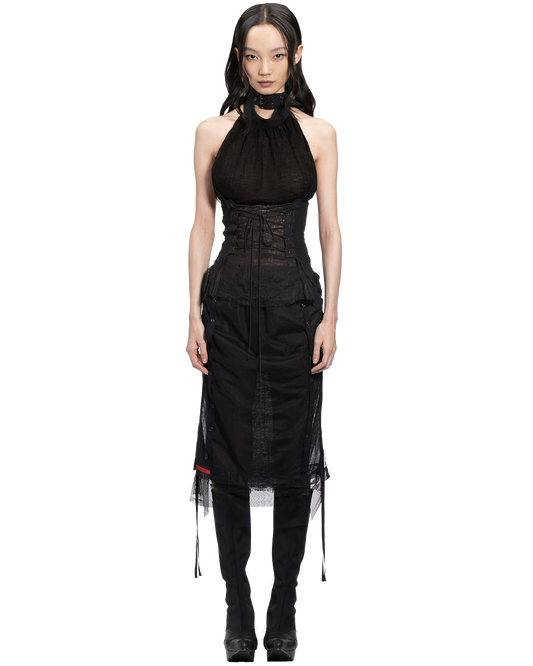 layered tulle gauze halter top / M266TS11 - black