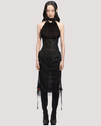 layered tulle gauze skirt / M266SK03 - black
