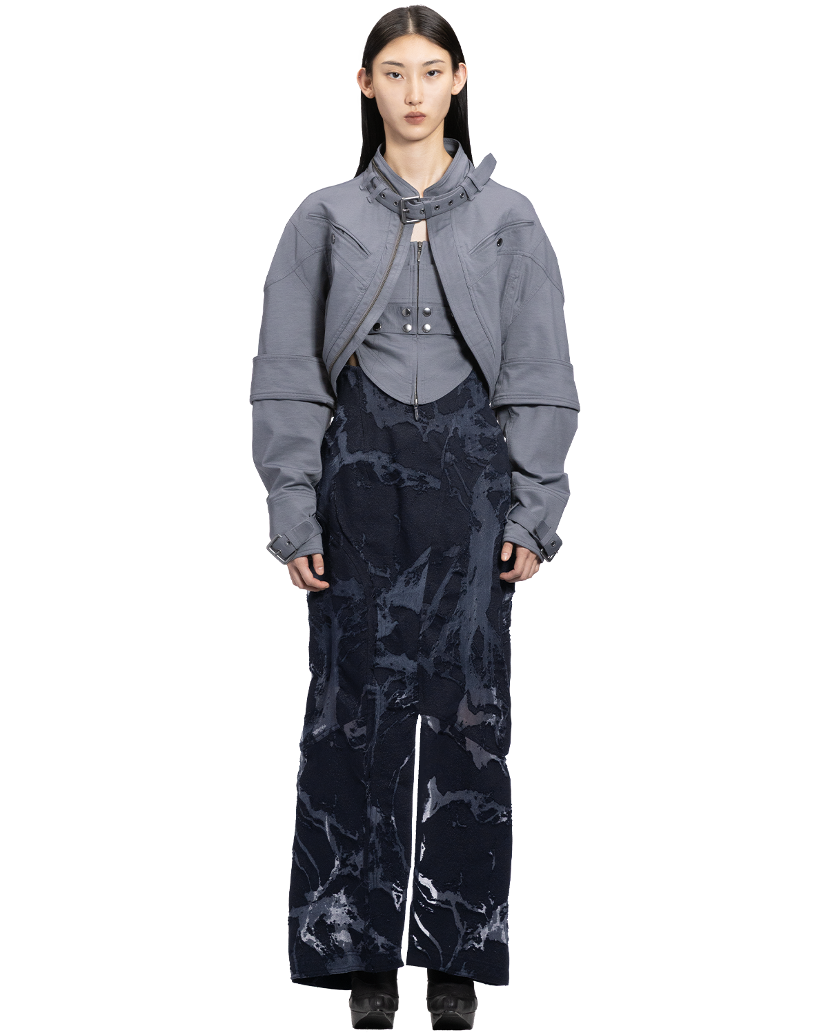 denim fascia mapping skirt / M266SK06 - black