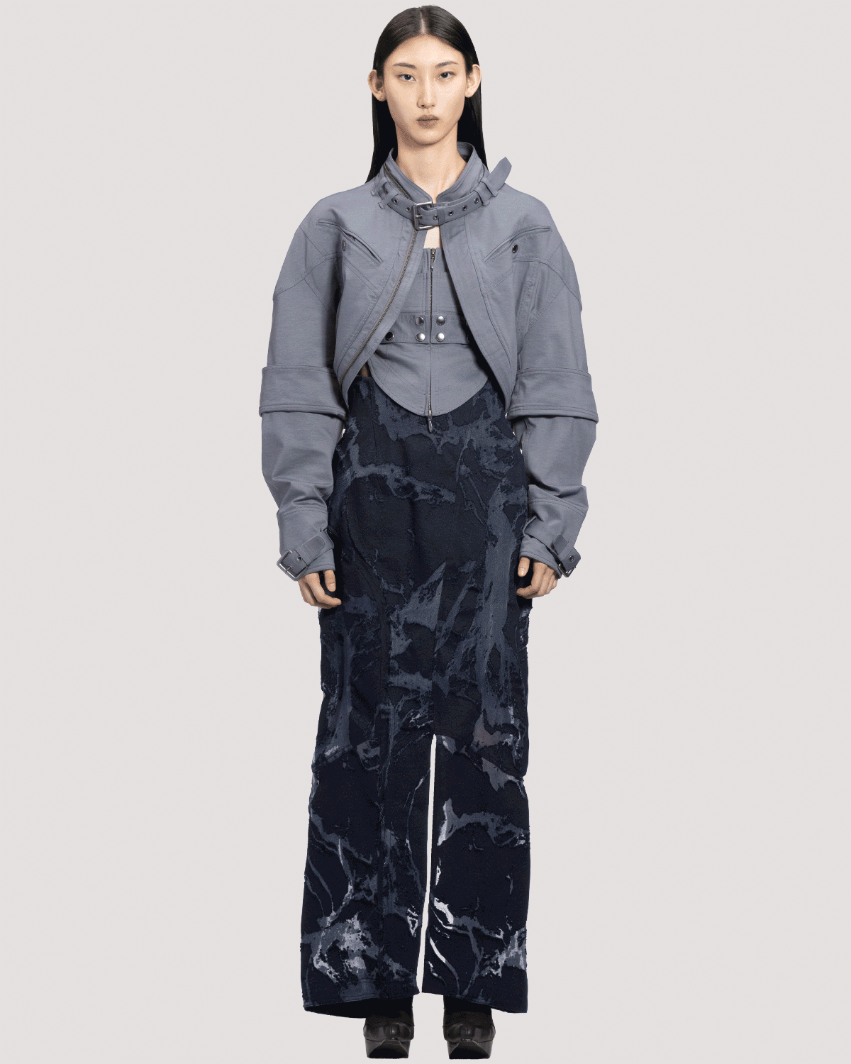 denim fascia mapping skirt / M266SK06 - black