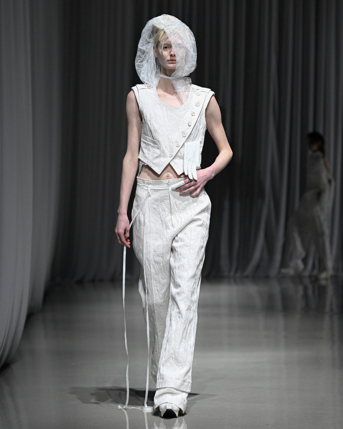 eroded jacquard trousers / M269PT08 - moon white